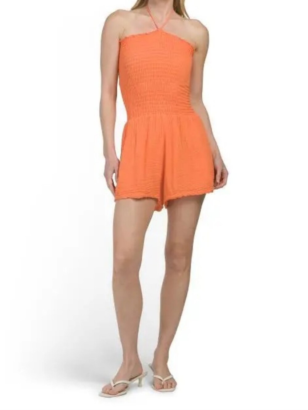 Michael Stars Bianca Orange Smocked Halter or Strapless Romper Shorts NWT Small